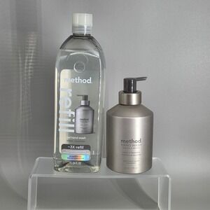 Method Hand Wash Set Violet Lavender 12oz Aluminum Pump and 34oz Refill Bundle